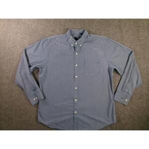 IZOD Shirt Men Large Blue White Gingham Check Classic Preppy Office Causal